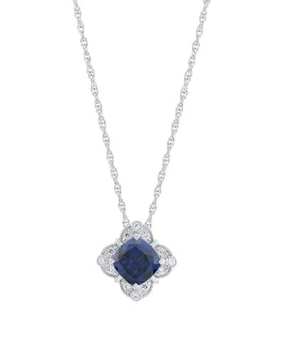 Macy's Lab-grown Sapphire (1-9/10 Ct. T.w.) & Sapphire (1/8 Ct. T.w.) Pendant Necklace In Sterling Silver ( In Metallic