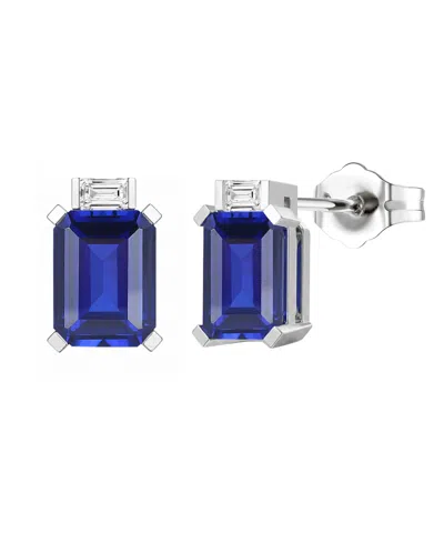 Macy's Lab-grown Sapphire (2-1/3 Ct. T.w.) & Lab-grown White Sapphire (1/10 Ct. T.w.) Earrings In Sterling  In Blue