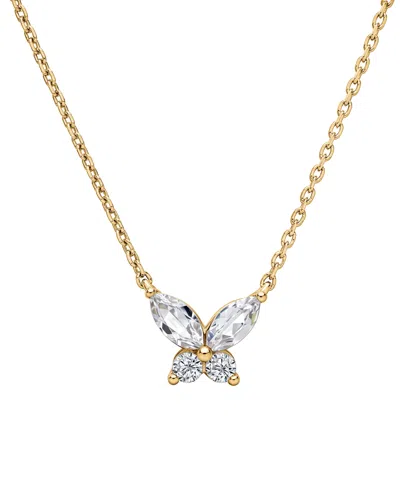 Macy's Lab-grown White Sapphire (3/8 Ct. T.w.) Butterfly Necklace In 14k Gold-plated Sterling Silver In Yellow