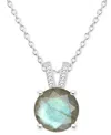 Macy's Labradorite & Diamond Accent 18" Pendant Necklace In Sterling Silver (also In Onyx) In Labradorite