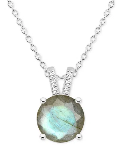 Macy's Labradorite & Diamond Accent 18" Pendant Necklace In Sterling Silver (also In Onyx)