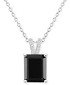 Macy's Labradorite & Diamond Accent Emerald-cut 18" Pendant Necklace In Sterling Silver (also In Onyx) In Onyx