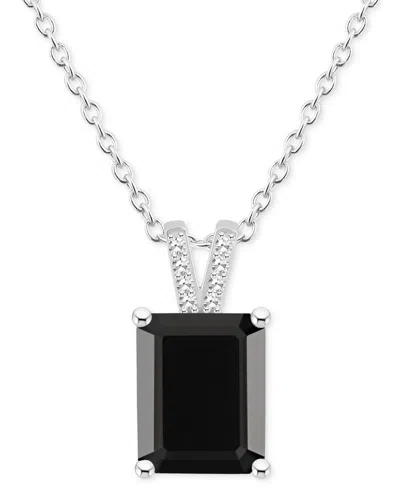 Macy's Labradorite & Diamond Accent Emerald-cut 18" Pendant Necklace In Sterling Silver (also In Onyx)