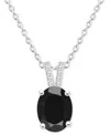 Macy's Labradorite & Diamond Accent Oval 18" Pendant Necklace In Sterling Silver (also In Onyx) In Onyx
