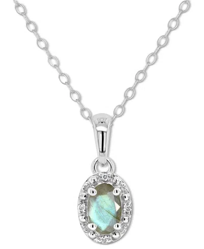 Macy's Labradorite & Diamond Accent Oval 18" Pendant Necklace In Sterling Silver (also In Onyx, & Turquoise