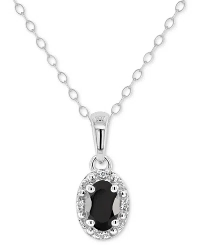 Macy's Labradorite & Diamond Accent Oval 18" Pendant Necklace In Sterling Silver (also In Onyx, & Turquoise