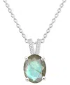 Macy's Labradorite & Diamond Accent Oval 18" Pendant Necklace In Sterling Silver (also In Onyx) In Labrodorite