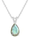 Macy's Labradorite & Diamond Accent Pear 18" Pendant Necklace In Sterling Silver (also In Onyx) In Labradorite