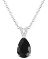Macy's Labradorite & Diamond Accent Pear 18" Pendant Necklace In Sterling Silver (also In Onyx) In Onyx