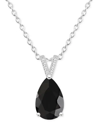 Macy's Labradorite & Diamond Accent Pear 18" Pendant Necklace In Sterling Silver (also In Onyx)