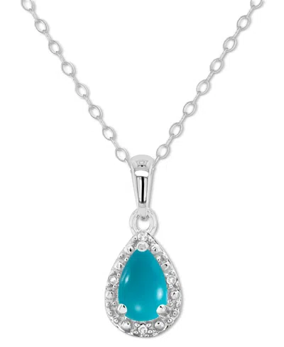 Macy's Labradorite & Diamond Accent Pear 18" Pendant Necklace In Sterling Silver (also In Onyx, & Turquoise