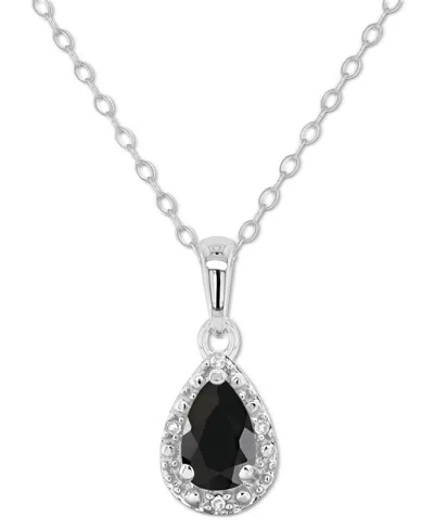 Macy's Labradorite & Diamond Accent Pear 18" Pendant Necklace In Sterling Silver (also In Onyx, & Turquoise