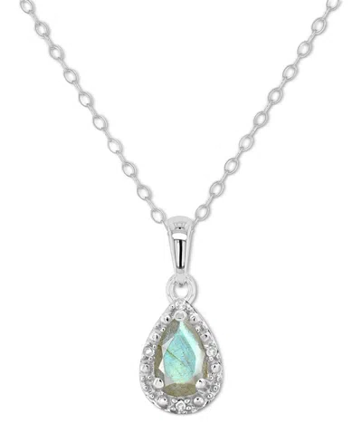 Macy's Labradorite & Diamond Accent Pear 18" Pendant Necklace In Sterling Silver (also In Onyx, & Turquoise