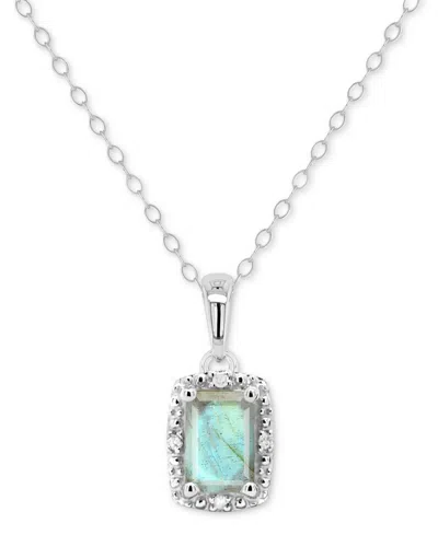 Macy's Labradorite & Diamond Accent Rectangle 18" Pendant Necklace In Sterling Silver (also In Onyx, & Turq