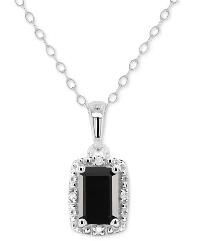 Macy's Labradorite & Diamond Accent Rectangle 18" Pendant Necklace In Sterling Silver (also In Onyx, & Turq