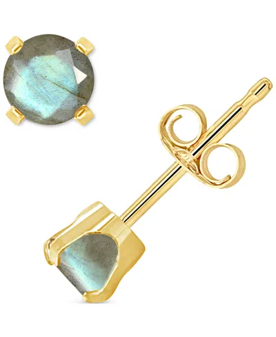 Macy's Labradorite Stud Earrings In 14k Gold (also In Onyx & Turquoise) In Labradorite,yellow Gold