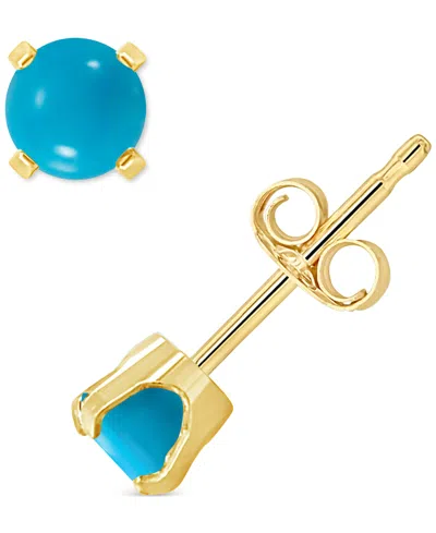 Macy's Labradorite Stud Earrings In 14k Gold (also In Onyx & Turquoise) In Turquoise,yellow Gold