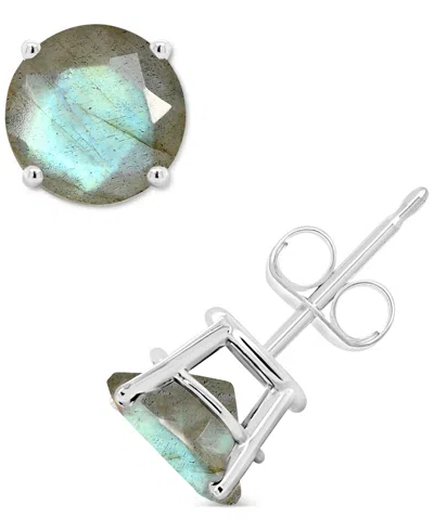 Macy's Labradorite Stud Earrings In 14k Gold (also In Onyx & Turquoise) In Labradorite White Gold