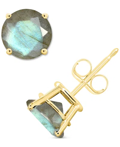 Macy's Labradorite Stud Earrings In 14k Gold (also In Onyx) In Labradorite,yellow Gold