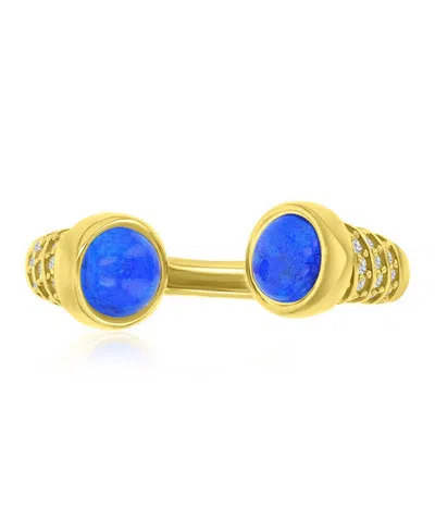 Macy's Lapis (1 Ct. T.w.) And Cubic Zirconia Ring In 14k Yellow Gold Over Sterling Silver