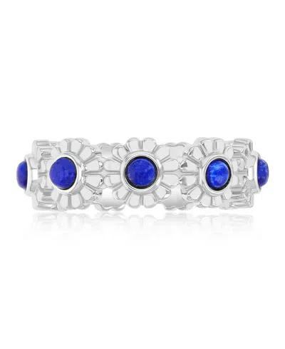 Macy's Lapis (1.35 Ct. T.w.) Flower Band Ring In Rhodium Over Sterling Silver In White