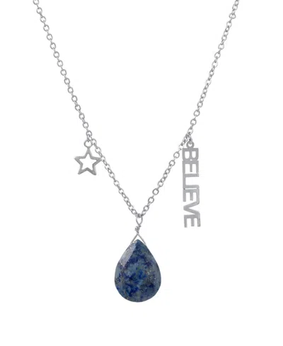 Macy's Lapis Pear Shape Bead 16mm Charm Necklace In Fine Silver Plated Brass