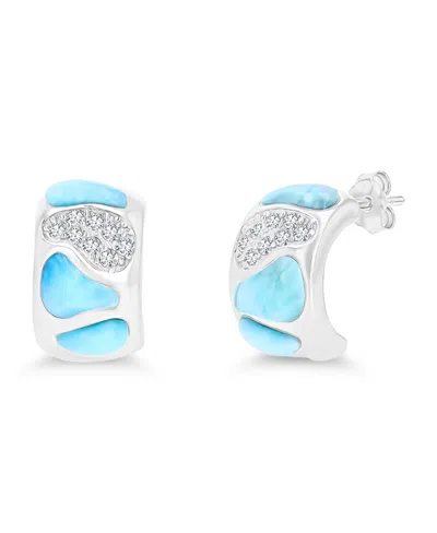 Macy's Larimar And Cubic Zirconia Accent Mosaic Half Hoop Earrings In Sterling Silver