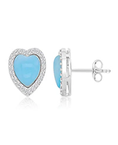 Macy's Larimar & Cubic Zirconia Heart Stud Earrings In Rhodium Over Sterling Silver In Multi