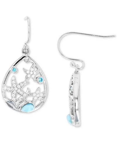 Macy's Larimar & Cubic Zirconia Starfish Drop Earrings In Sterling Silver