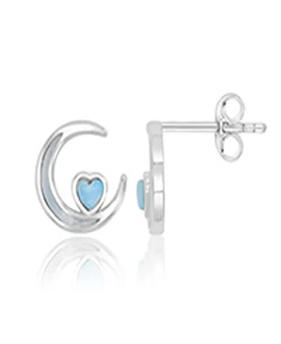 Macy's Larimar And Imitation Pearl Moon And Heart Stud Earrings In Rhodium Over Sterling Silver