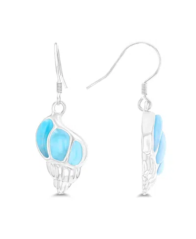 Macy's Larimar Seashell Fishhook Earrings In Sterling Silver