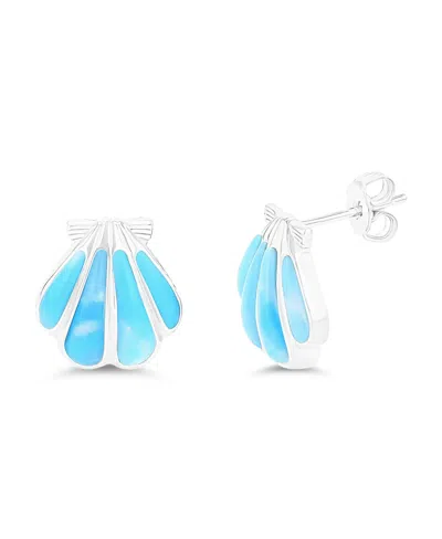 Macy's Larimar Shell Stud Earrings In Sterling Silver