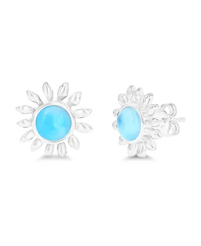 Macy's Larimar Sunflower Stud Earrings In Sterling Silver
