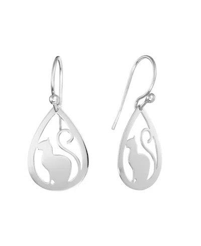 Macy's Laser Cut Cat Teardrop Earrings In Silver