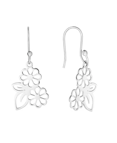 Macy's Laser Cut Double Flower Drop Earrings In Silver