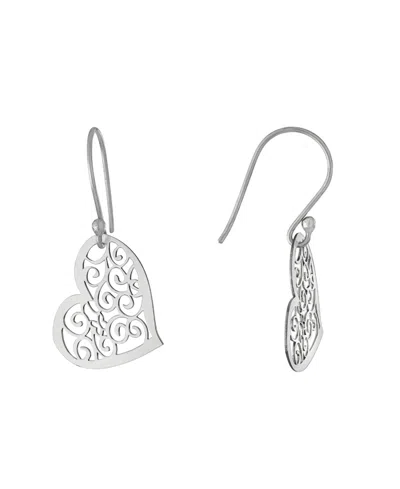 Macy's Laser Cut Scroll Heart Drop Earrings In Silver