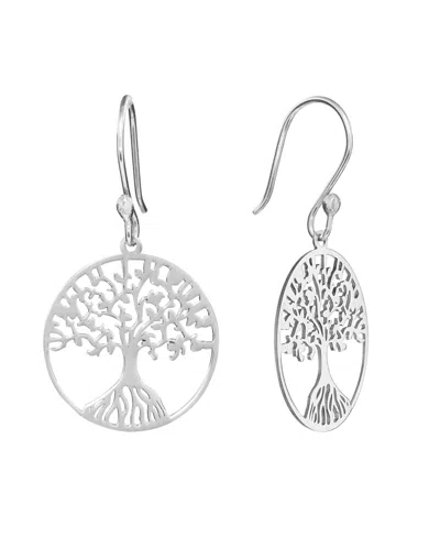 Macy's Laser Cut Tree Of Life Circle Drop Earrings In Silver