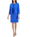 Macy's Petite Women's Collarless Jacket & Sheath Dress Suit Set In Blue