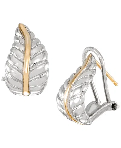 Macy's Leaf Stud Earrings In 14k Yellow Gold Over Sterling Silver In Metallic