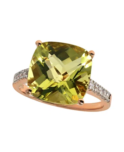 Macy's Lemon Quartz (6 Ct. T.w.) And Diamond (1/20 Ct. T.w.) Ring In 14k Rose Gold In Green