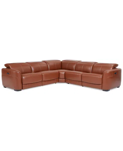 MACY'S LEXANNA 5-PC. LEATHER SECTIONAL WITH 2 POWER MOTION RECLINERS, CREATED FOR MACY'S