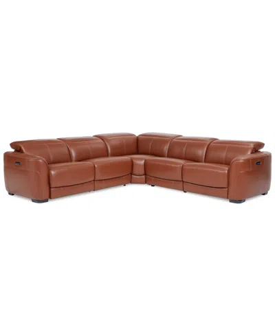 MACY'S LEXANNA 5-PC. LEATHER SECTIONAL WITH 3 POWER MOTION RECLINERS, CREATED FOR MACY'S