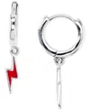Macy's Lightning Charm Hoop Earrings In Sterling Silver Or 14k Gold Over Sterling Silver In Sterling Silver