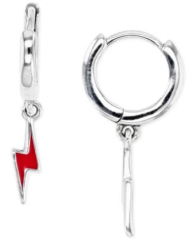 Macy's Lightning Charm Hoop Earrings In Sterling Silver Or 14k Gold Over Sterling Silver