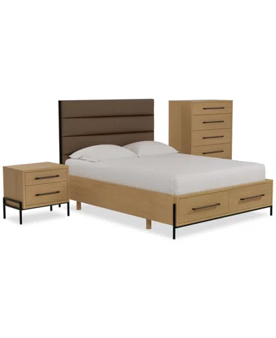 Macy's Linstead 3-pc. Full Upholstered Storage Set (bed, Chest & Nightstand), Created For  In Transparent