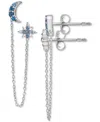 Macy's London Blue Topaz (1/2 Ct. T.w.) Moon & Star Double Pierced Chain Drop Earrings In Sterling Silver In Sterling Silver