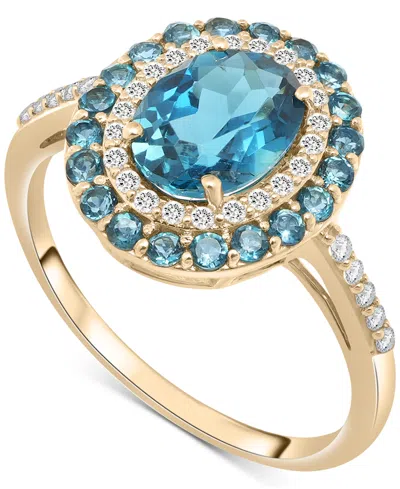 Macy's London Blue Topaz (2-1/10 Ct. T.w.) & Diamond (1/5 Ct. T.w.) Oval Halo Ring In 14k Gold
