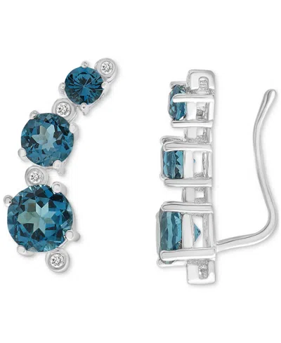 Macy's London Blue Topaz (2 Ct. T.w.) & Diamond (1/20 Ct. T.w.) Ear Climbers In Sterling Silver