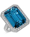 Macy's London Blue Topaz (24 Ct. T.w.) & Diamond (7/8 Ct. T.w.) Halo Statement Ring In 14k White Gold In London Blue Topaz
