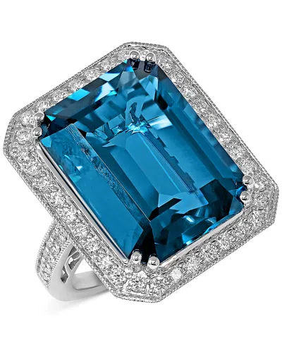 Macy's London Blue Topaz (24 Ct. T.w.) & Diamond (7/8 Ct. T.w.) Halo Statement Ring In 14k White Gold